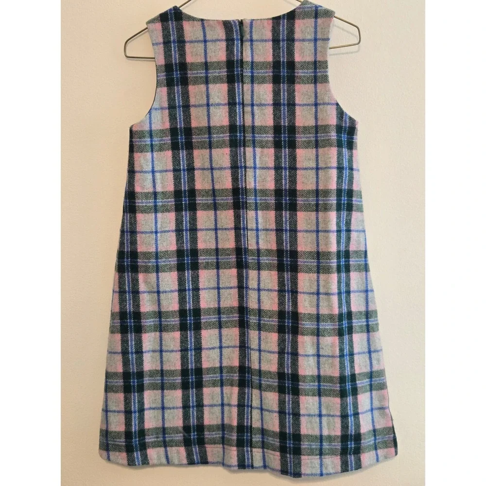 Mini Boden Plaid Dog Applique A Line Dress Girls 7 8 Years Blue Pink‎ Gray
